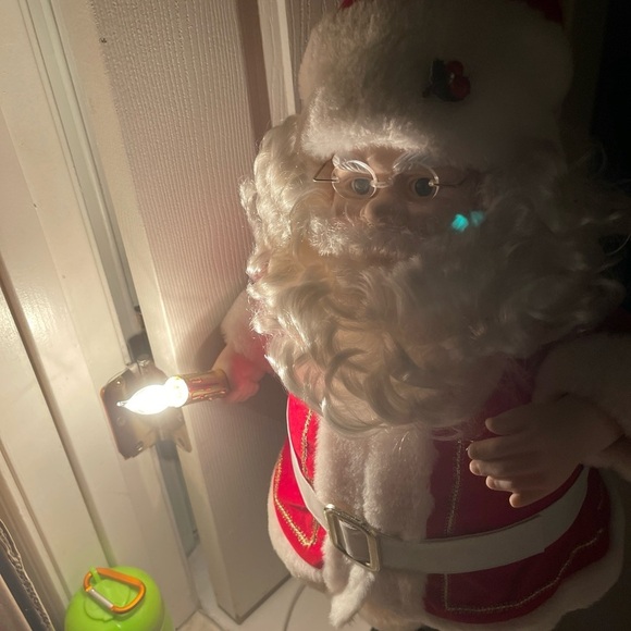 Vintage 30" Animated and Lighted Santa Figure Fabric and Fake Fur Curls too! - Picture 7 of 7